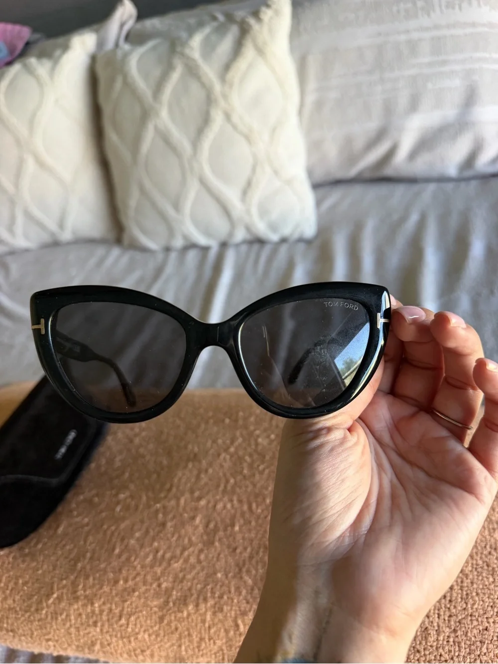 Tom Ford Black Cat-Eye Sunglasses with Black Case